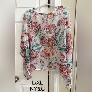 New York & Company Floral Blouse - Red and Green